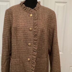 Talbots Autumn Checks Women’s Ruffle Collar Button Front Blazer in 16